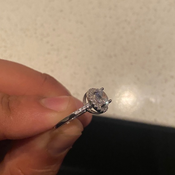 Halo Round Cut Engagement Ring Sterling Silver Stamped 925 Austrian Crystal - Picture 8 of 14